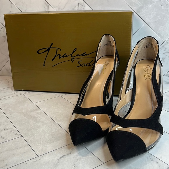 NWT Thalia Sodi Womens Nessy Black Translucent Pointed Toe Stiletto Pumps 8.5M - Picture 2 of 9